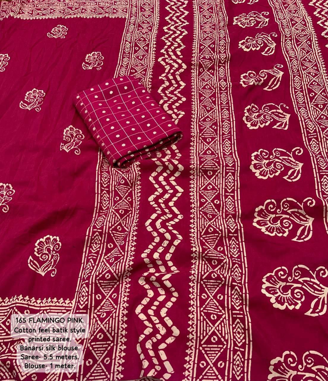 Soft Cotton Batik Print Saree with Banarasi Tie-Dye Blouse