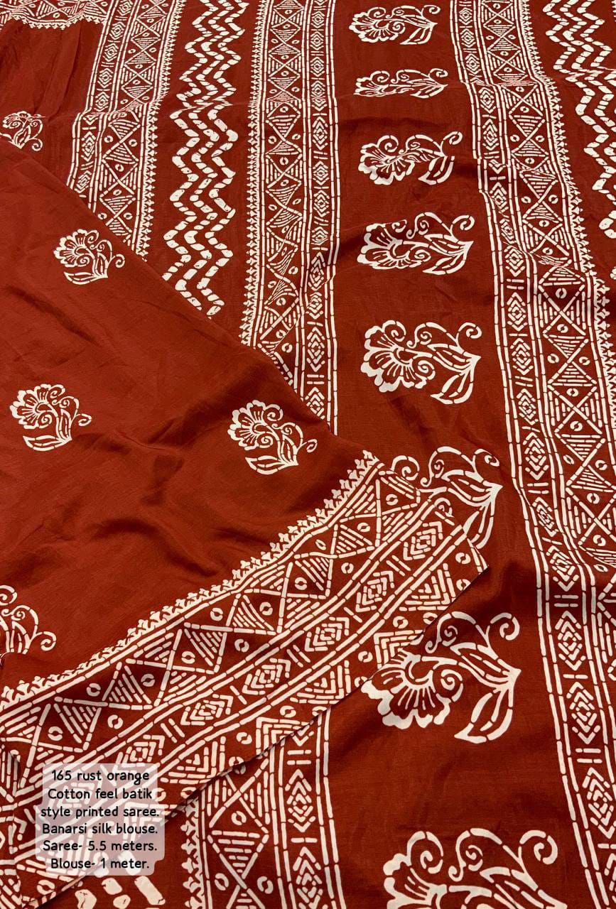 Soft Cotton Batik Print Saree with Banarasi Tie-Dye Blouse