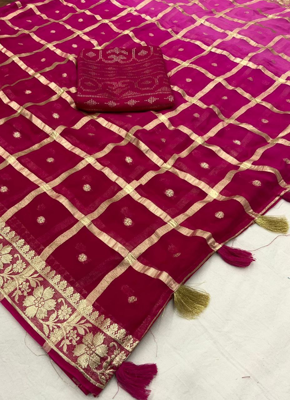 Pure Patola Georgette Saree with Zari Woven Design and Chanderi Cotton Embroidered Blouse