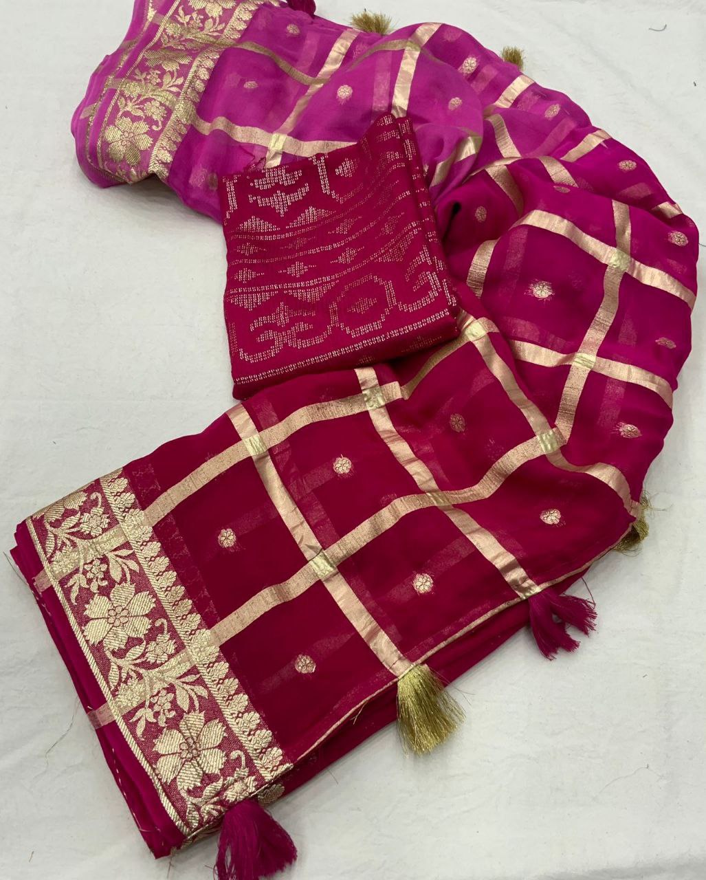 Pure Patola Georgette Saree with Zari Woven Design and Chanderi Cotton Embroidered Blouse