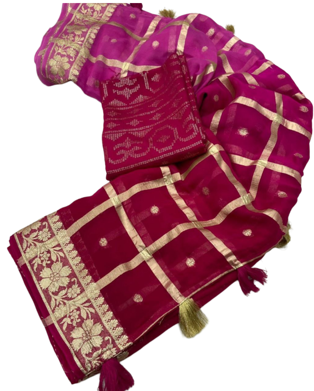 Pure Patola Georgette Saree with Zari Woven Design and Chanderi Cotton Embroidered Blouse