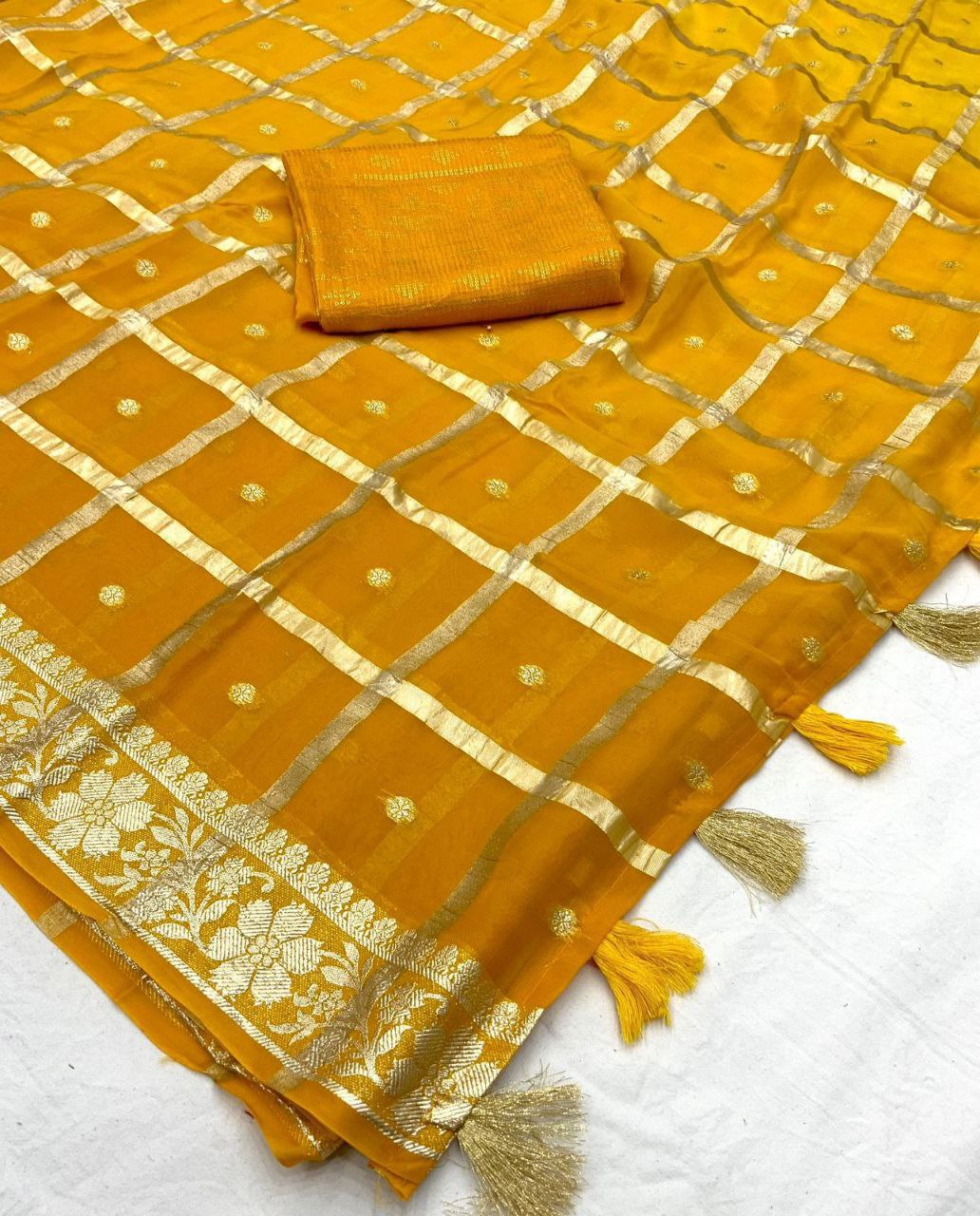 Pure Patola Georgette Saree with Zari Woven Design and Chanderi Cotton Embroidered Blouse