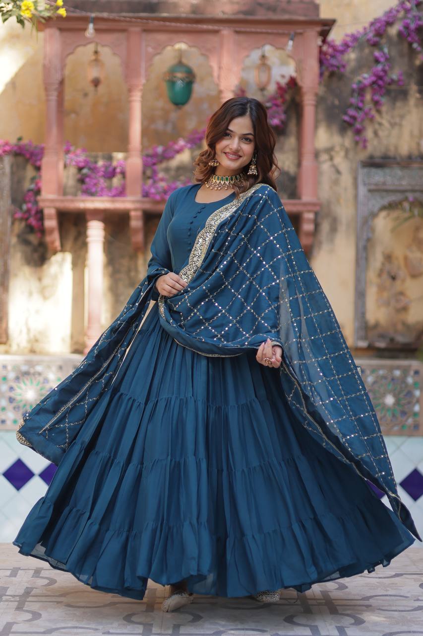 Premium ReadyMade Star Georgette Gown with Sequins Embroidered Dupatta