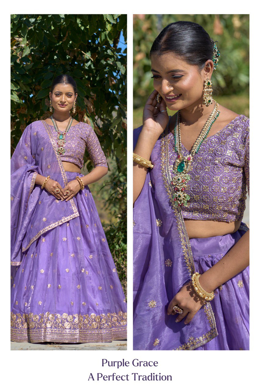 Gold Crush Purple Embroidery Lehenga Set