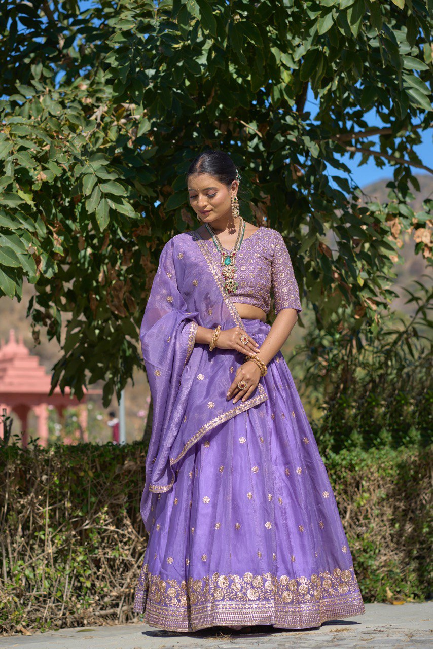 Gold Crush Purple Embroidery Lehenga Set