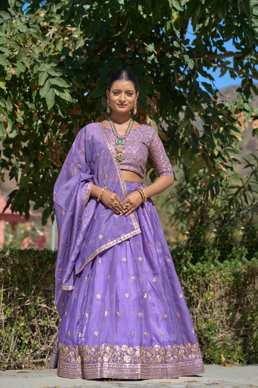 Gold Crush Purple Embroidery Lehenga Set