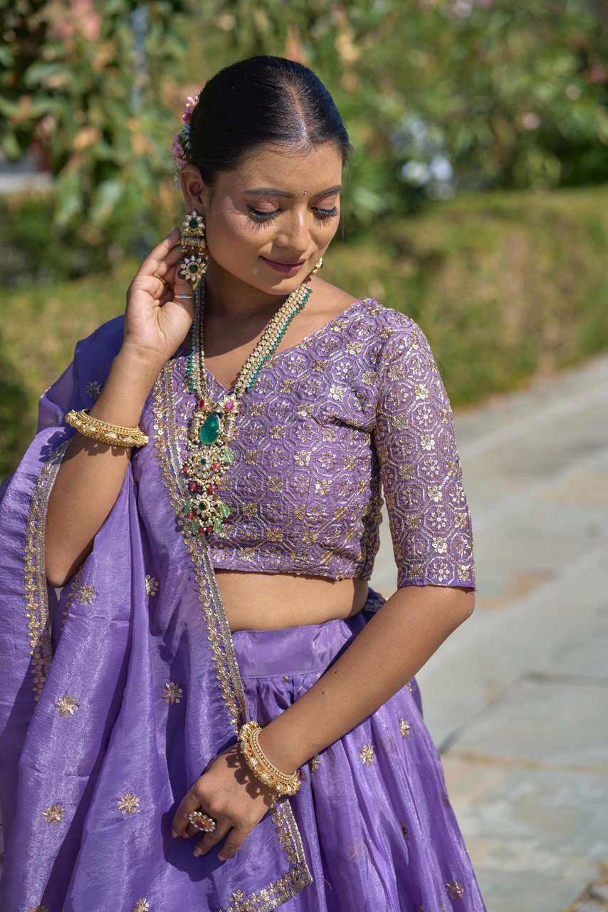 Gold Crush Purple Embroidery Lehenga Set