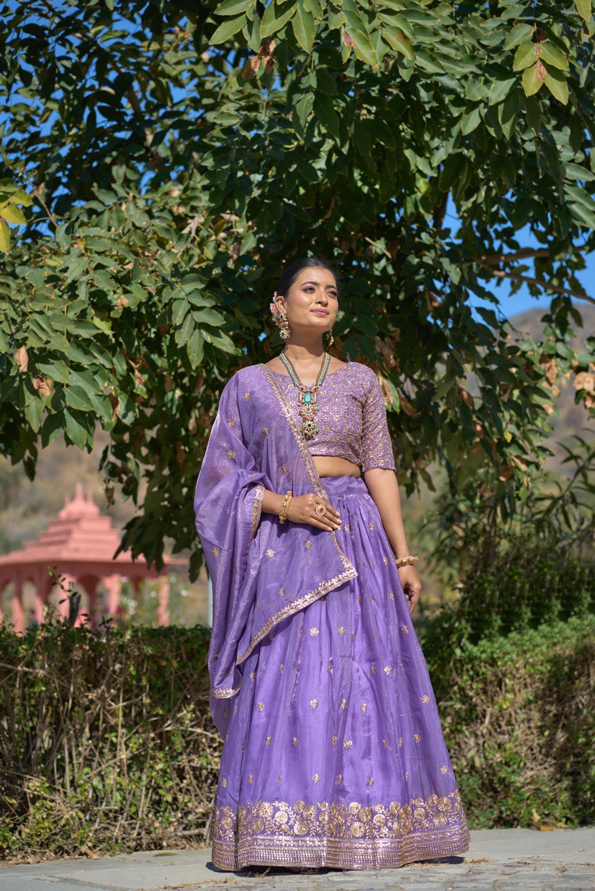 Gold Crush Purple Embroidery Lehenga Set