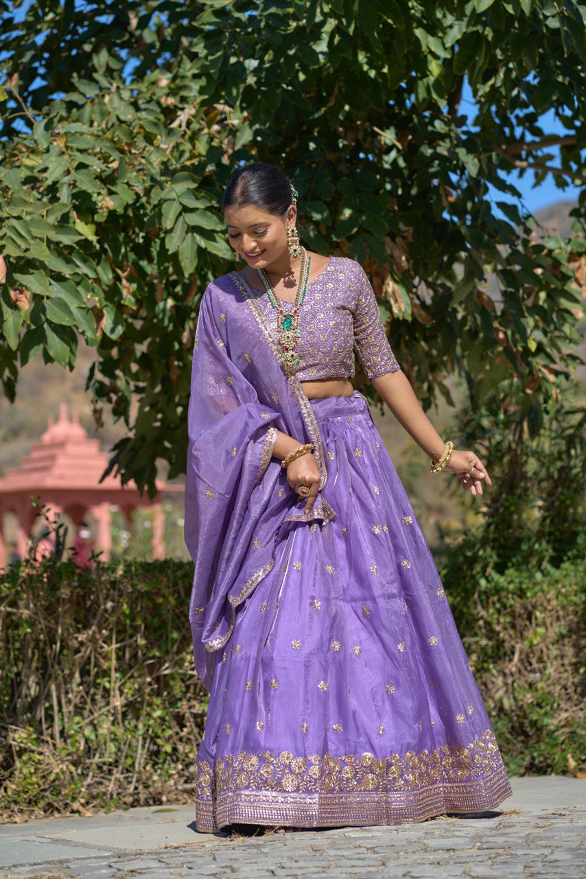 Gold Crush Purple Embroidery Lehenga Set