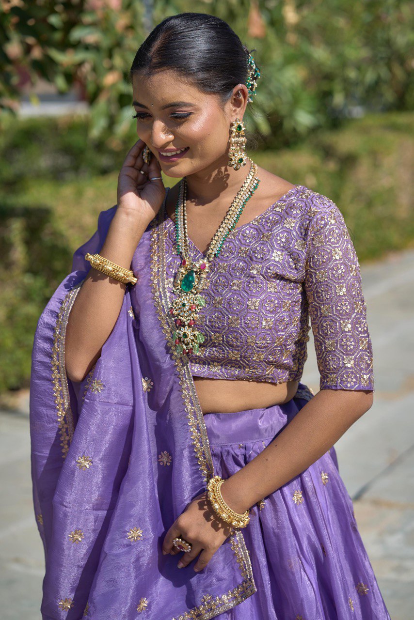 Gold Crush Purple Embroidery Lehenga Set