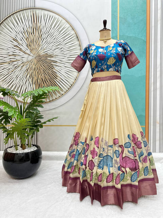 Dola Silk Lehenga Choli with Kalamkari Print & Designer Blouse