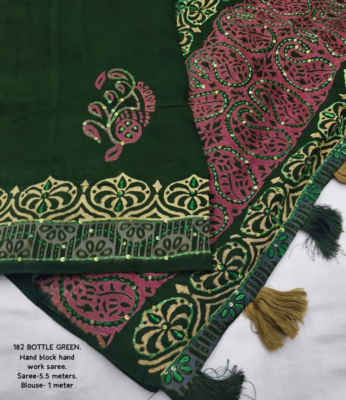 Pure Chanderi Cotton with Hand Block Prints Ajrakh Hand Work Saree