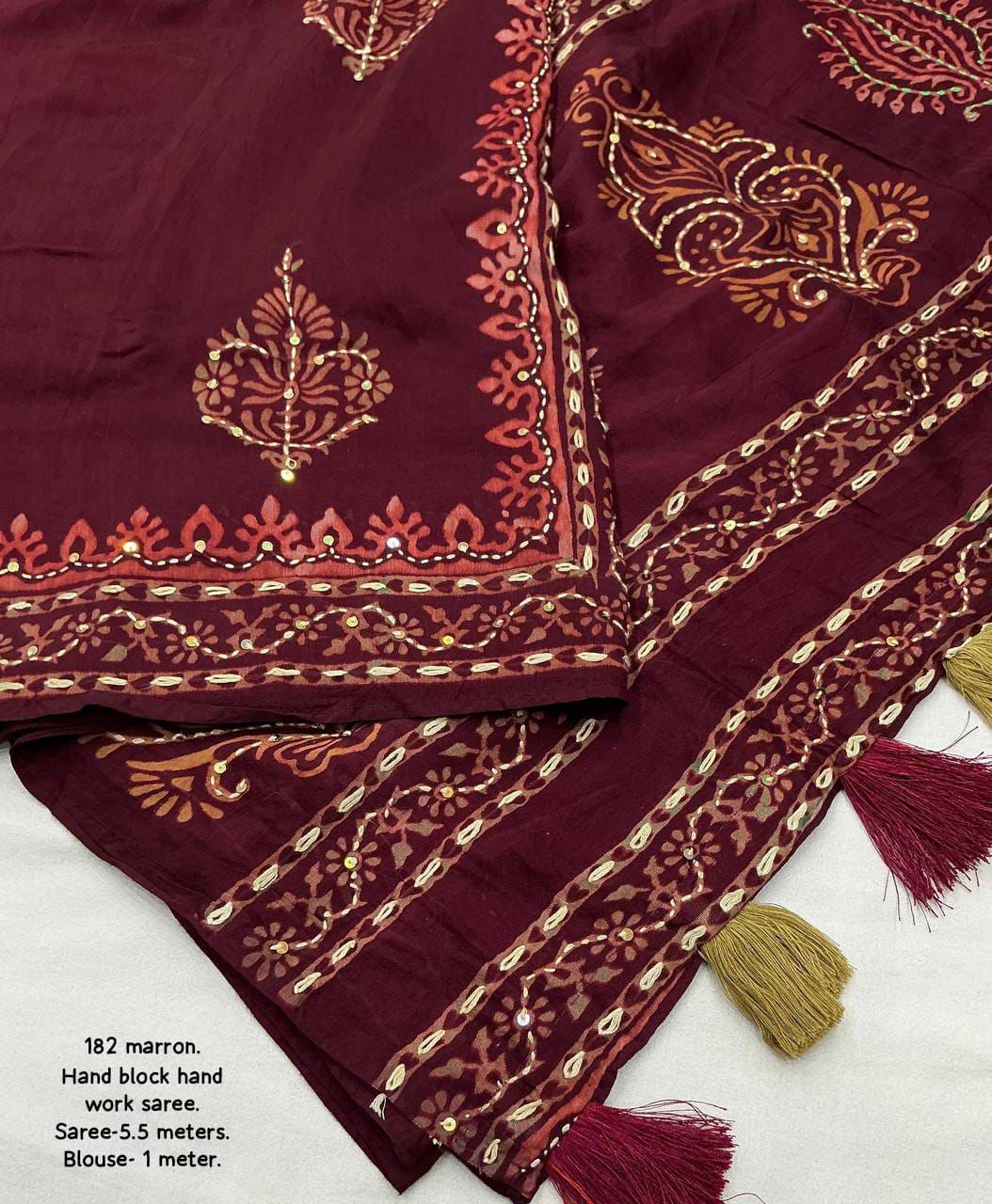 Pure Chanderi Cotton with Hand Block Prints Ajrakh Hand Work Saree