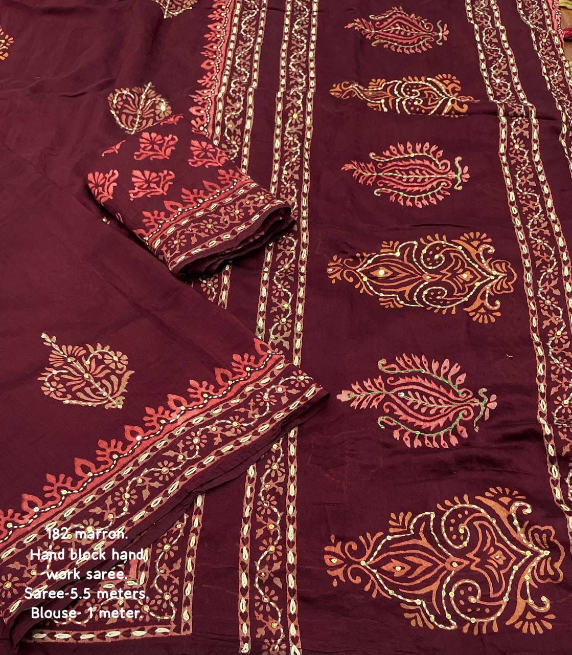 Pure Chanderi Cotton with Hand Block Prints Ajrakh Hand Work Saree