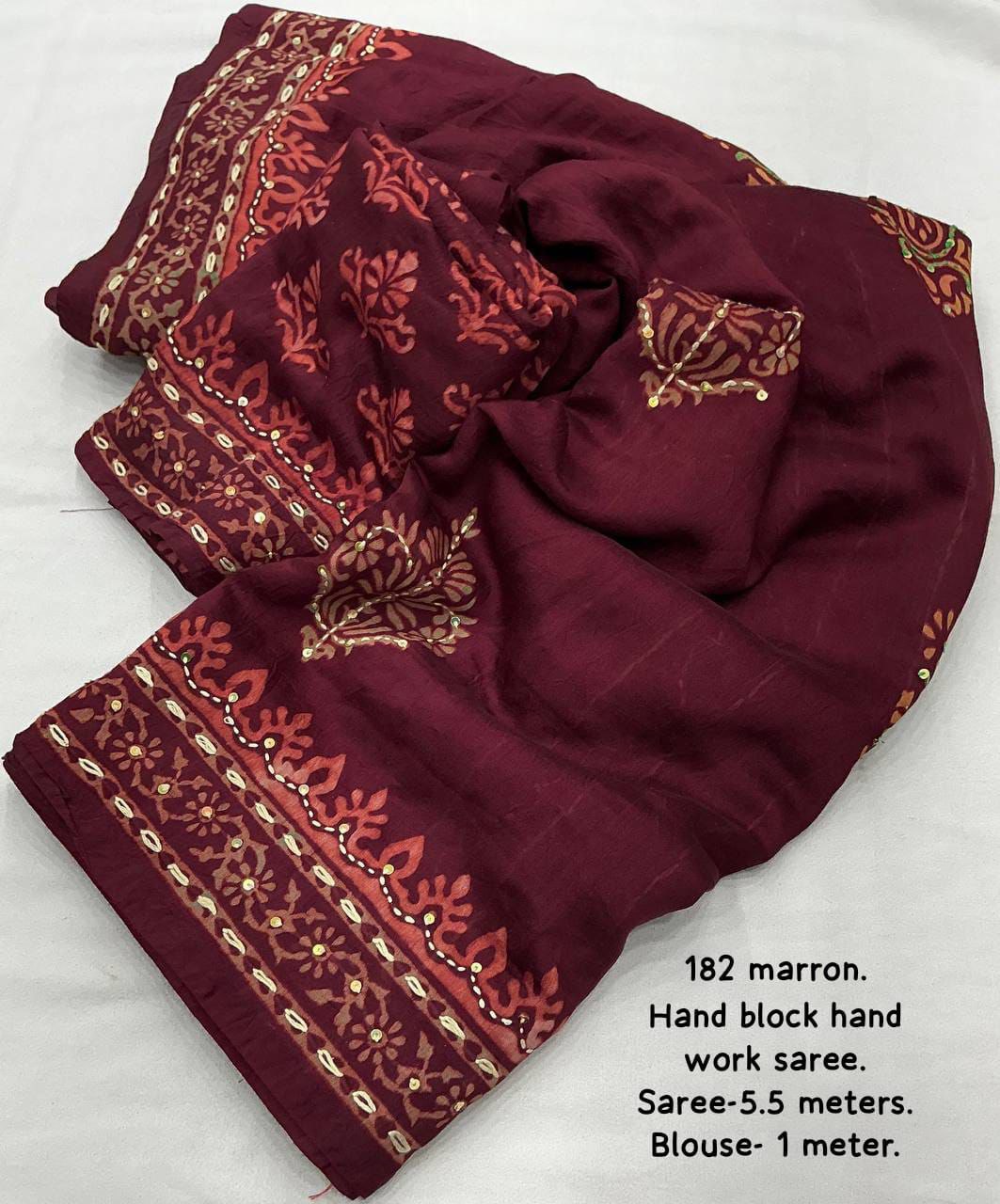 Pure Chanderi Cotton with Hand Block Prints Ajrakh Hand Work Saree