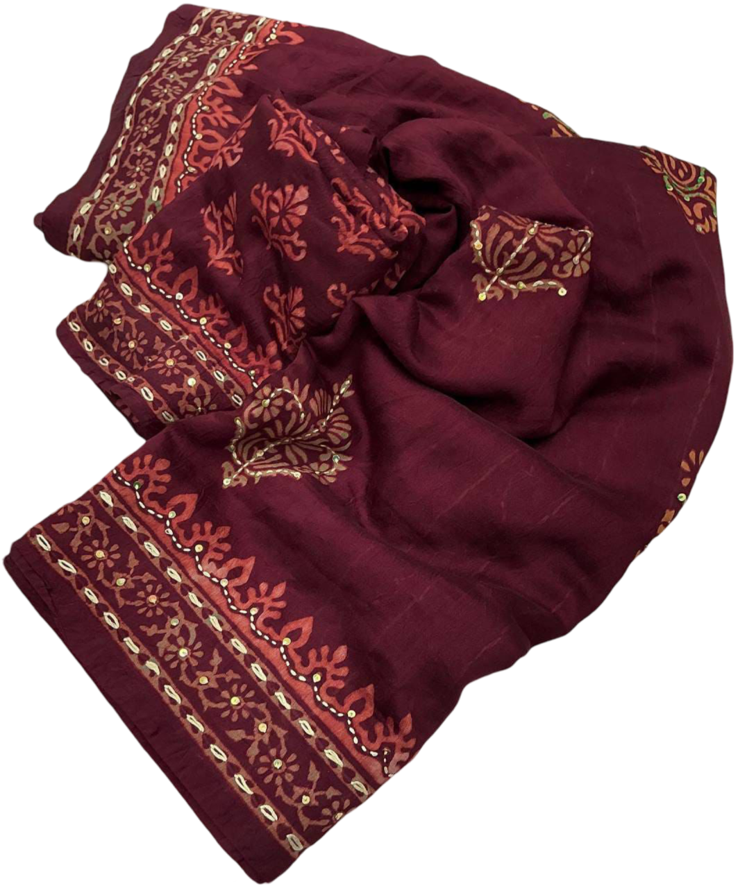 Pure Chanderi Cotton with Hand Block Prints Ajrakh Hand Work Saree