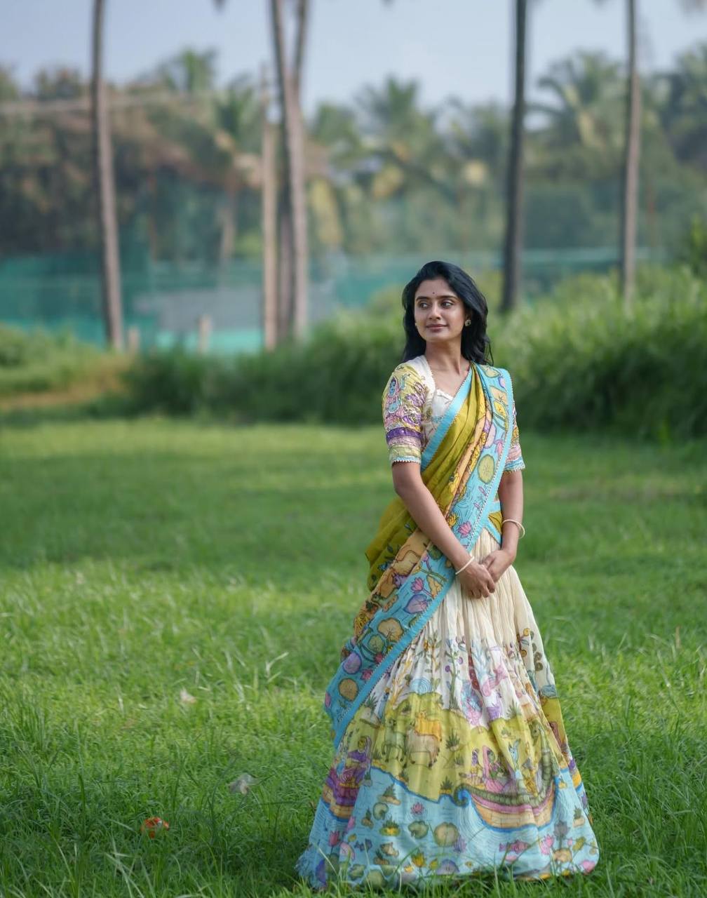 Off White Kalamkari Cotton Lehenga Choli Set