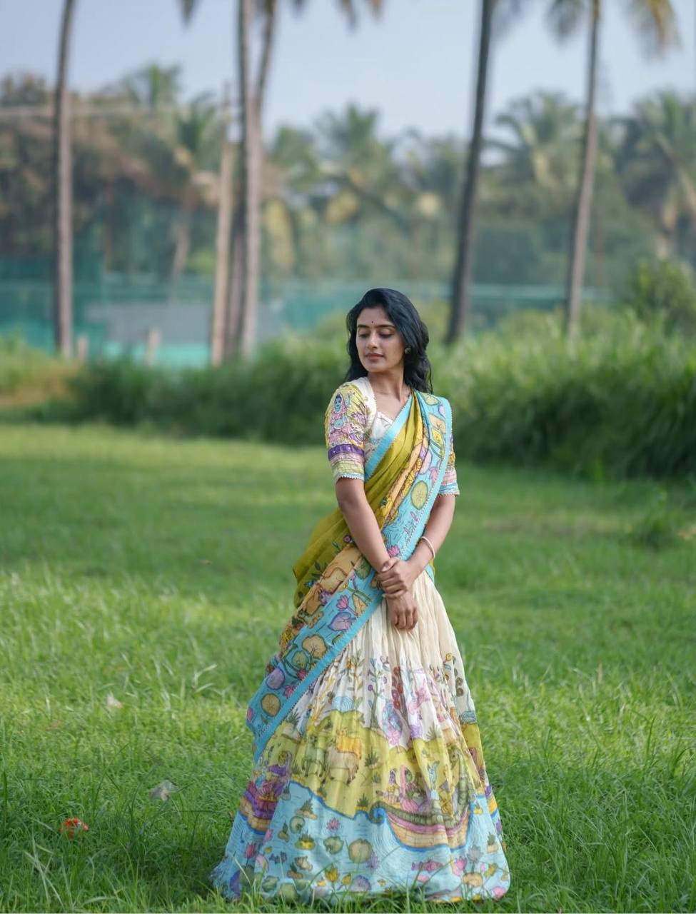 Off White Kalamkari Cotton Lehenga Choli Set