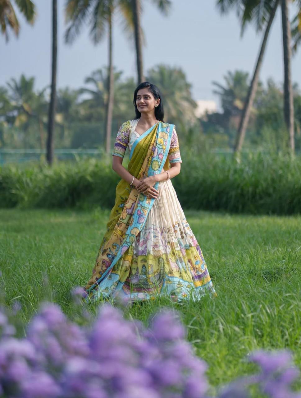 Off White Kalamkari Cotton Lehenga Choli Set