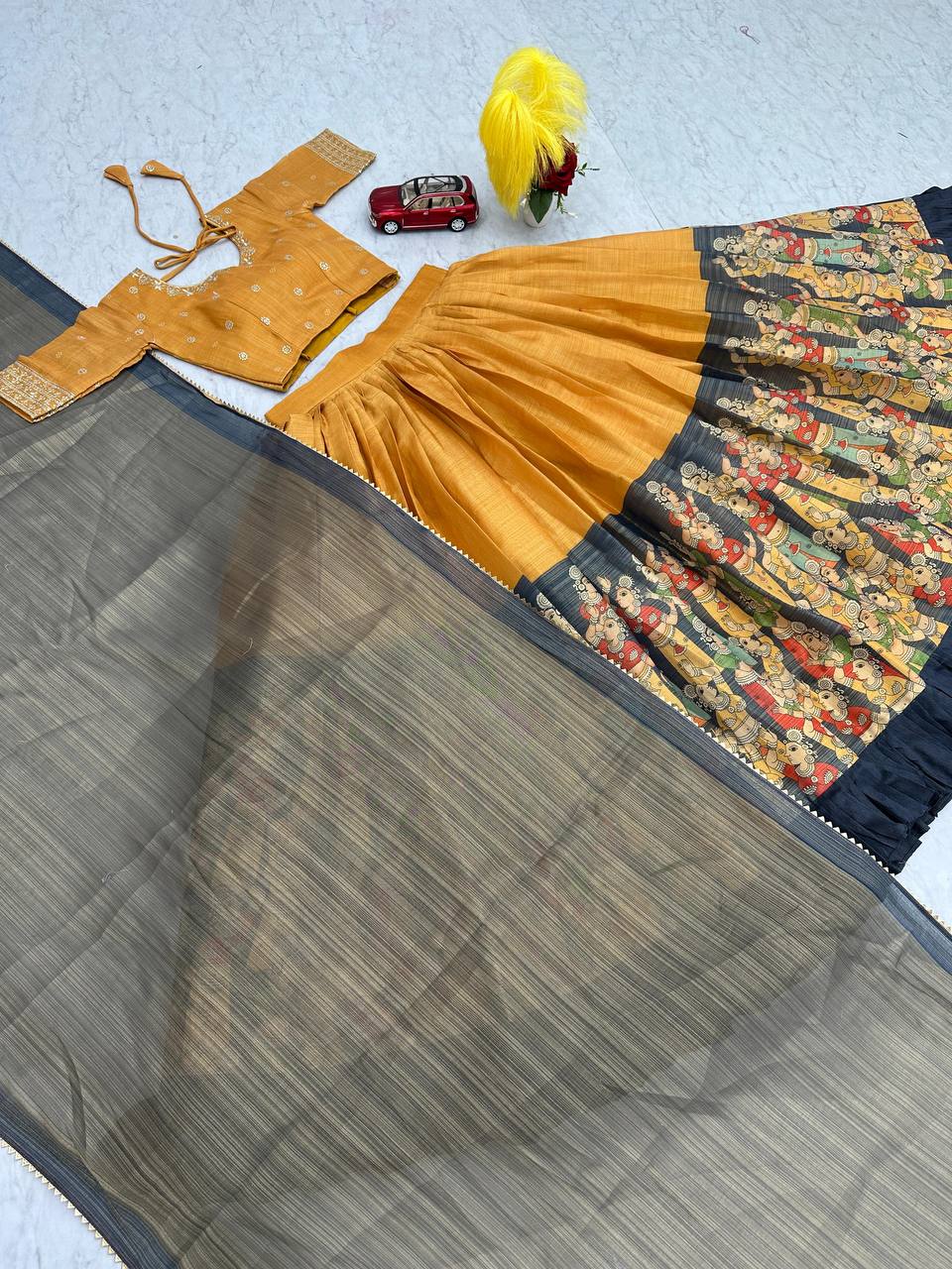 Elegant Kalamkari Print Lehenga Choli Set with Embroidery Work