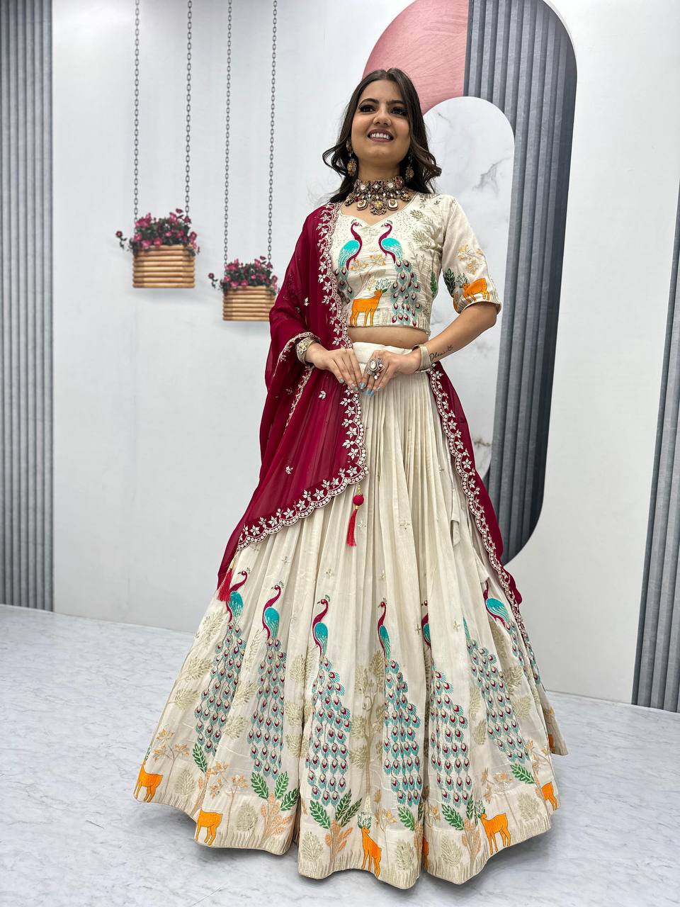 Heavy Thread & Sequence Work Pure Tissue Silk Wedding Lehenga Choli Set