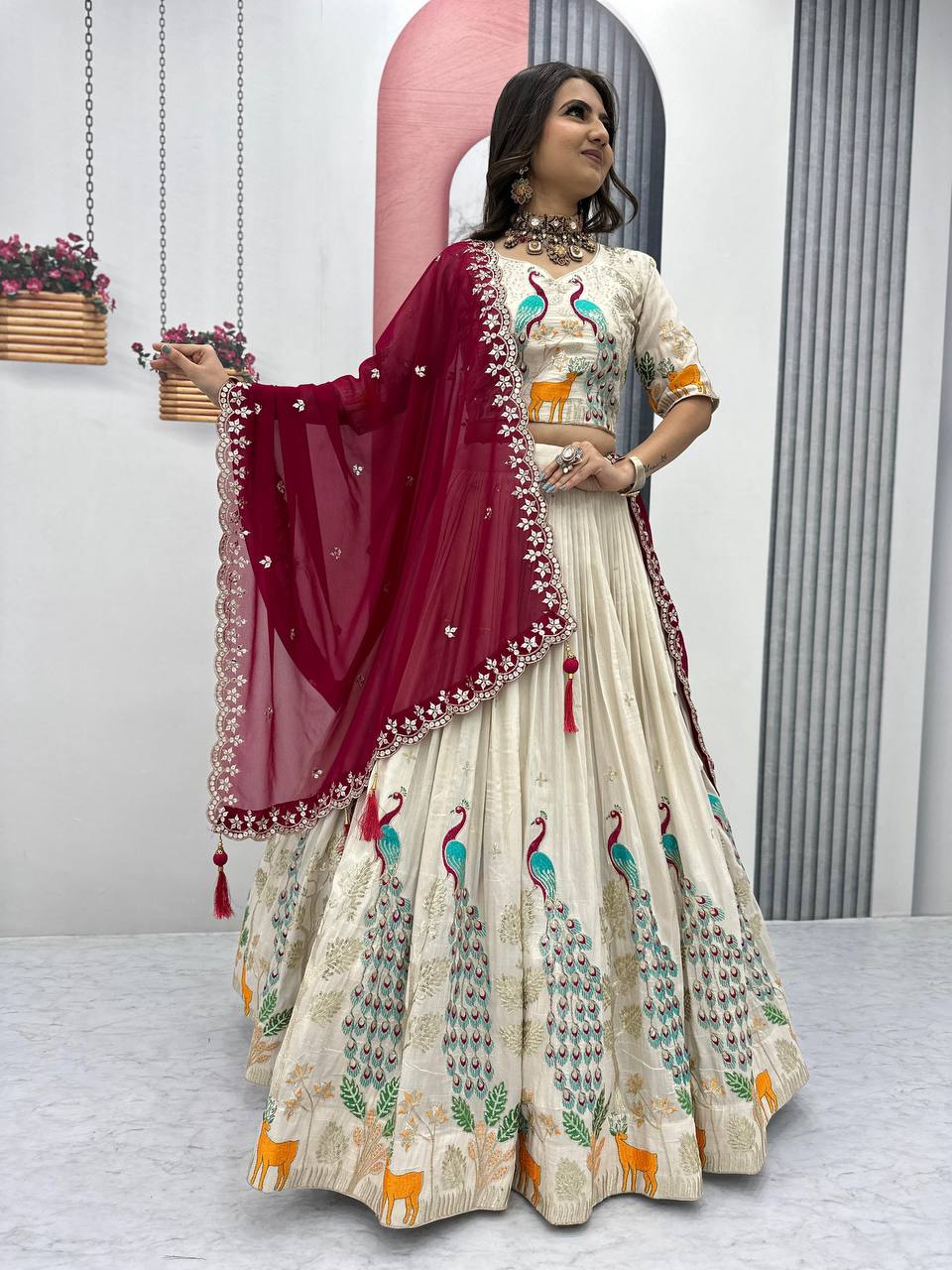 Heavy Thread & Sequence Work Pure Tissue Silk Wedding Lehenga Choli Set