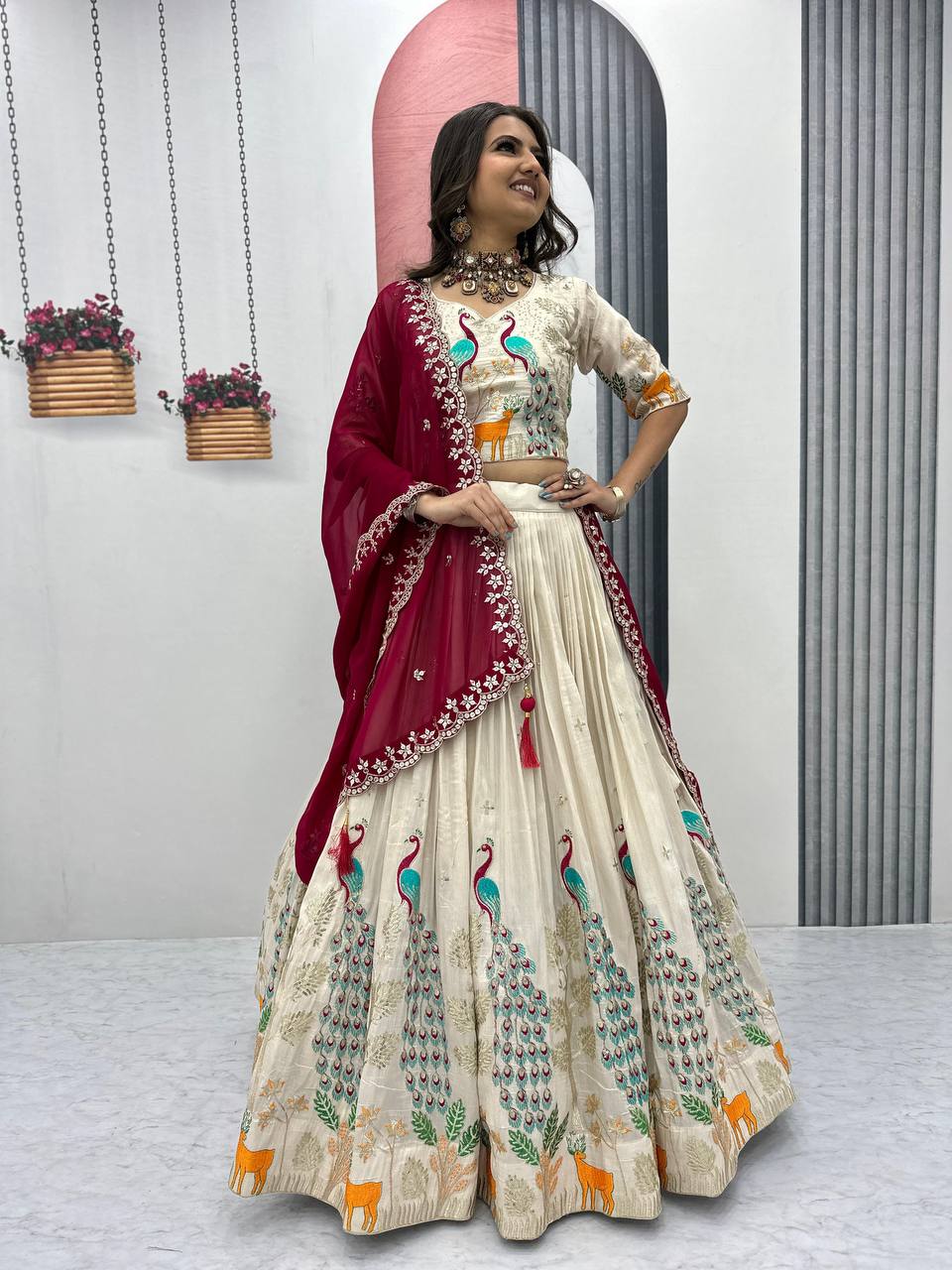 Heavy Thread & Sequence Work Pure Tissue Silk Wedding Lehenga Choli Set