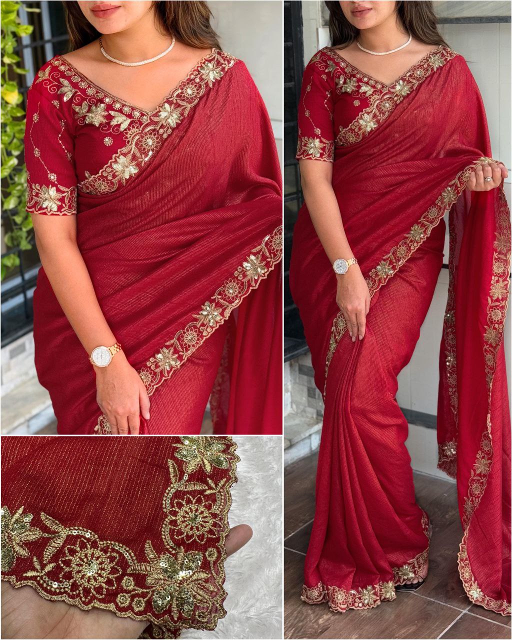 Zari Embroidery & Sequin Work Mysore Cotton Slub Saree with Blouse