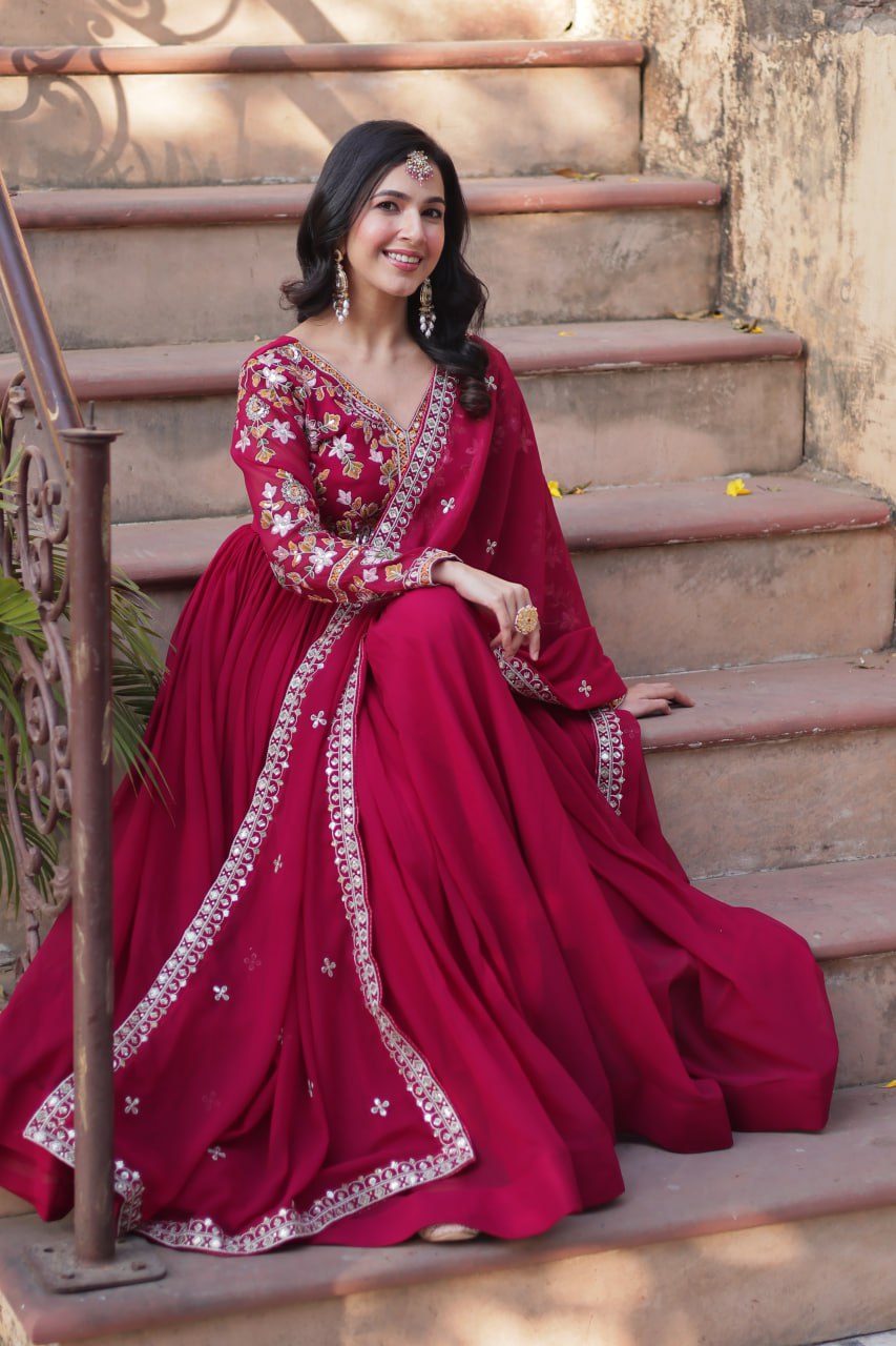 Elegant Designer Readymade Gown with Dupatta Set