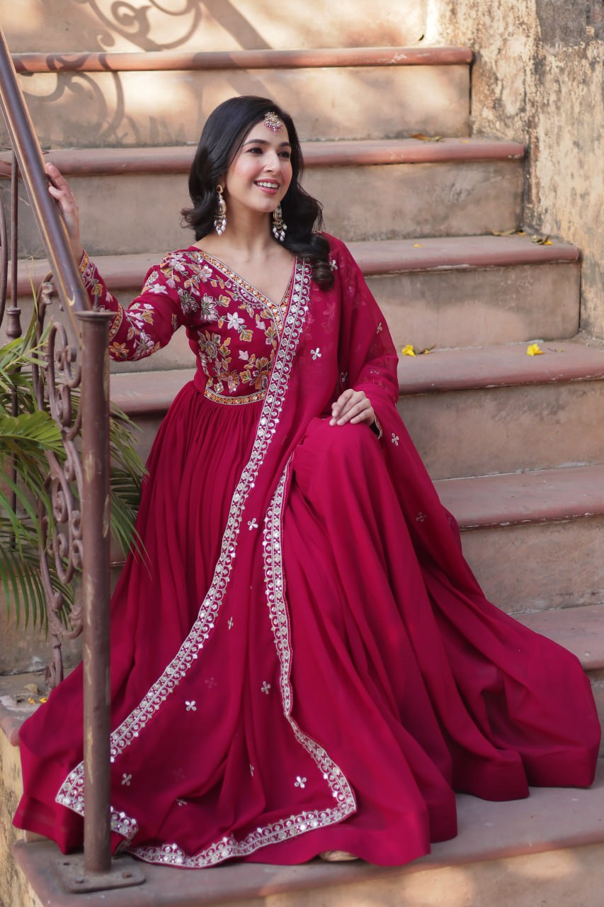 Elegant Designer Readymade Gown with Dupatta Set