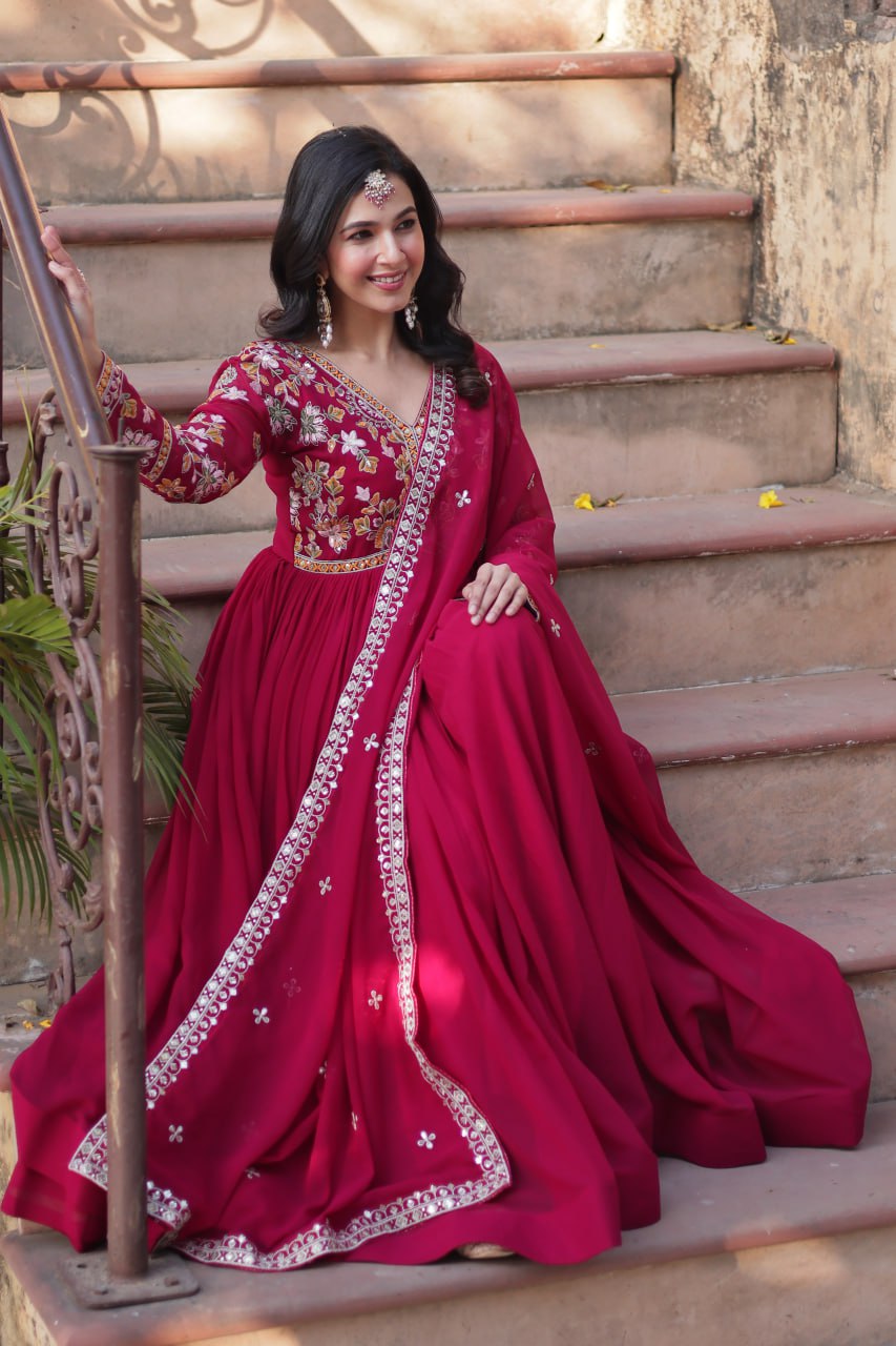 Elegant Designer Readymade Gown with Dupatta Set