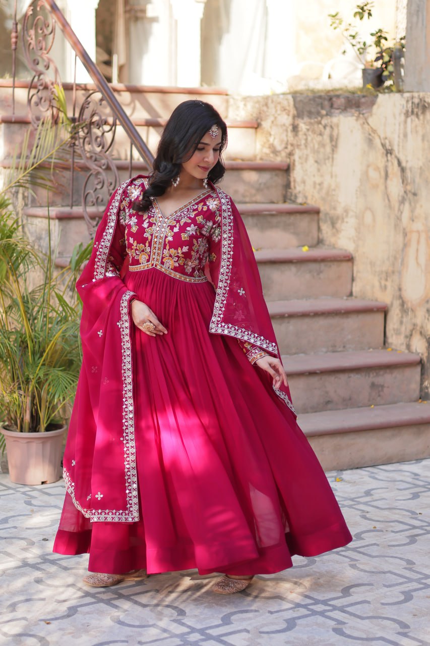 Elegant Designer Readymade Gown with Dupatta Set