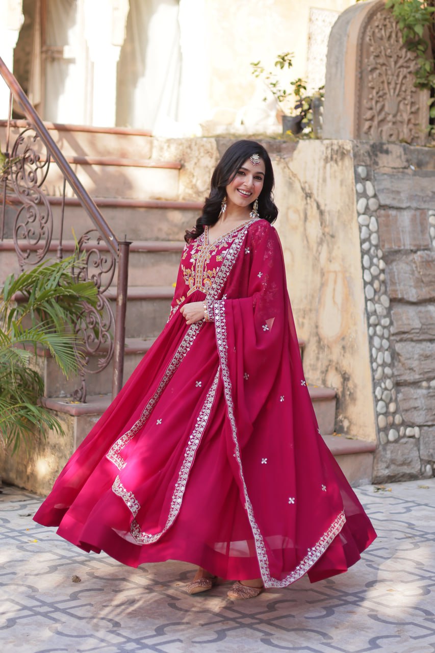 Elegant Designer Readymade Gown with Dupatta Set