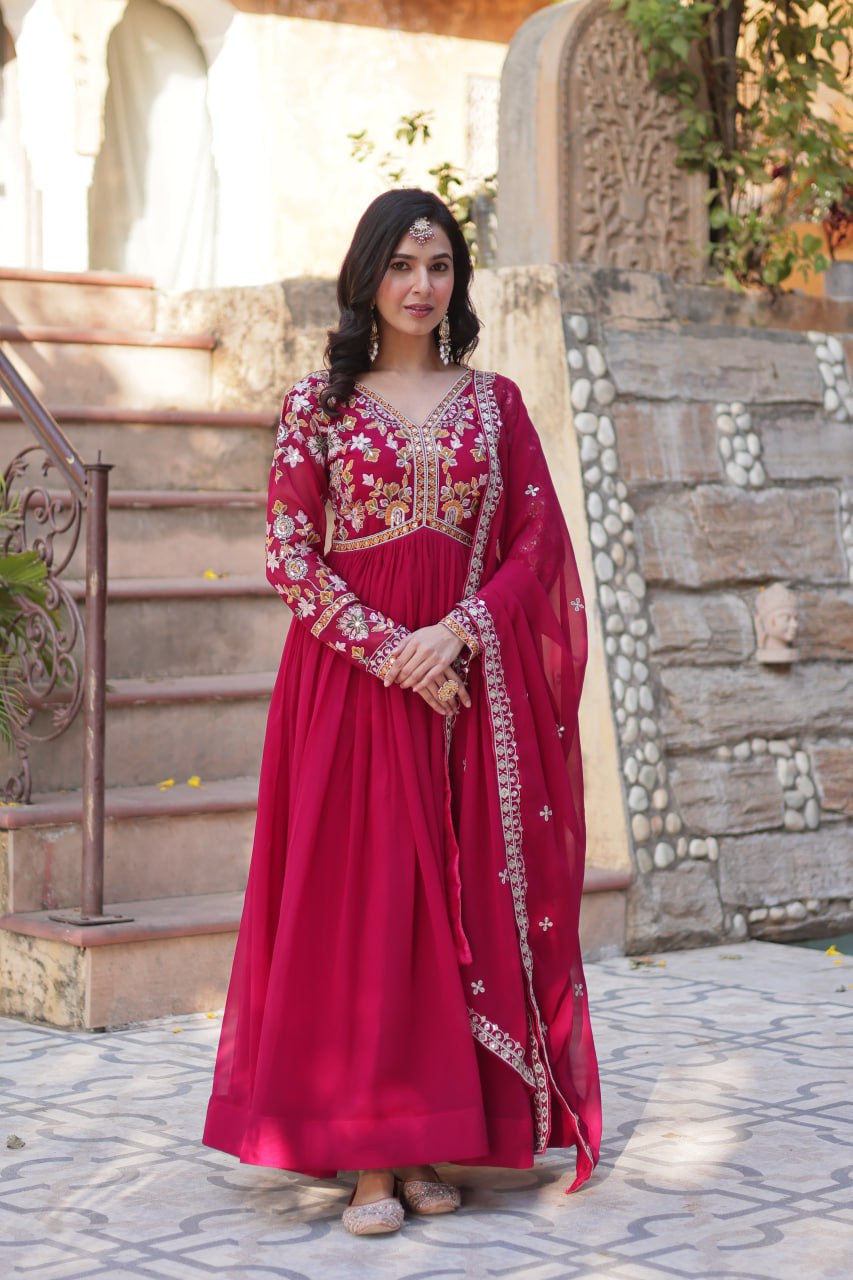 Elegant Designer Readymade Gown with Dupatta Set