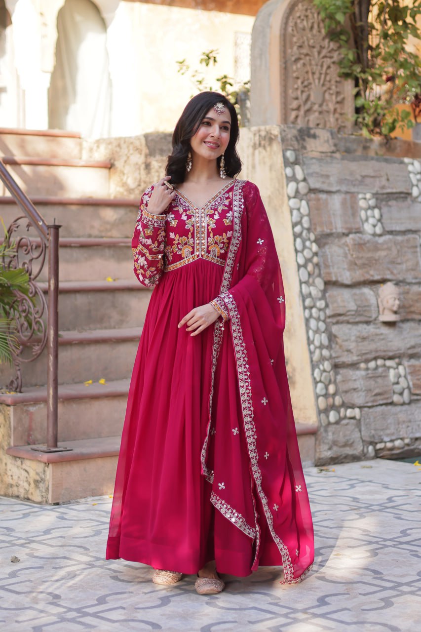 Elegant Designer Readymade Gown with Dupatta Set