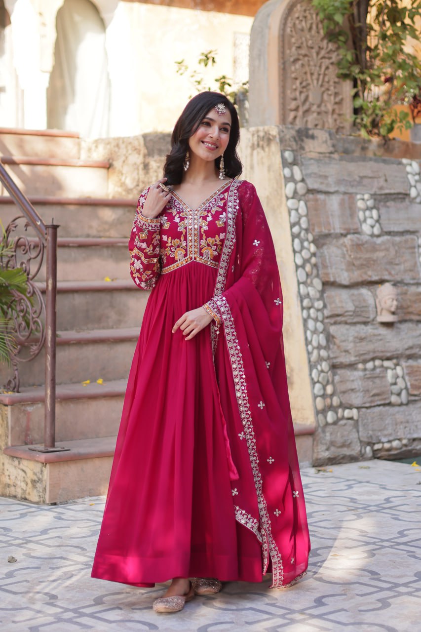 Elegant Designer Readymade Gown with Dupatta Set