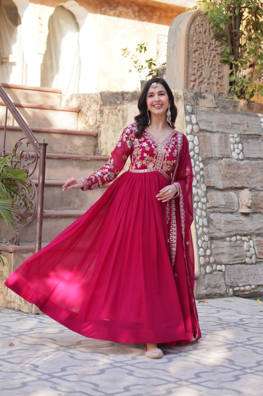 Elegant Designer Readymade Gown with Dupatta Set