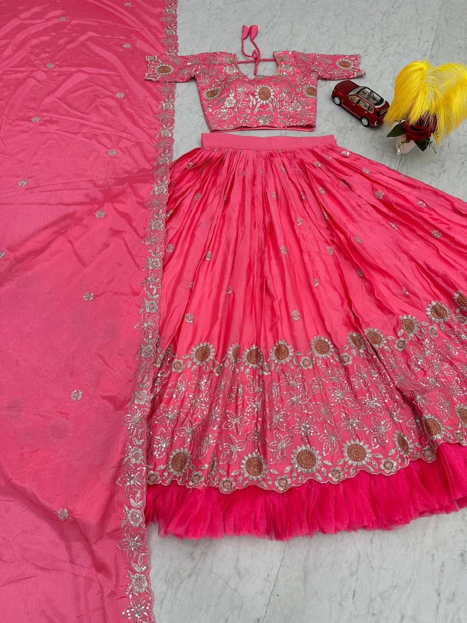 Heavy Embroidery Work Chinon Lehenga Choli Set