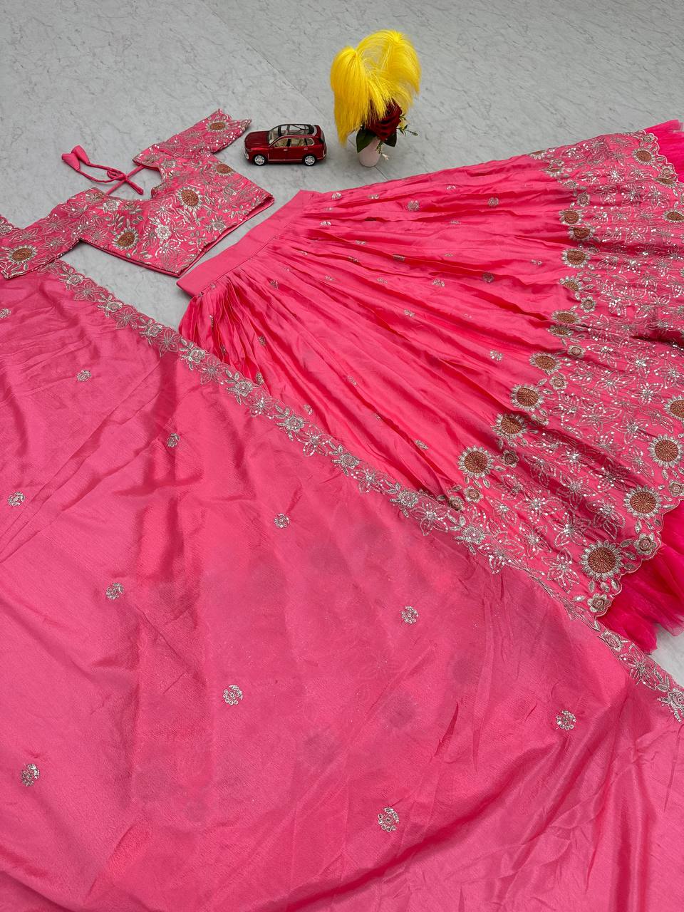 Heavy Embroidery Work Chinon Lehenga Choli Set