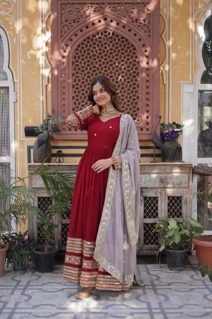 Premium Designer Faux Blooming Embroidered Gown with Dupatta