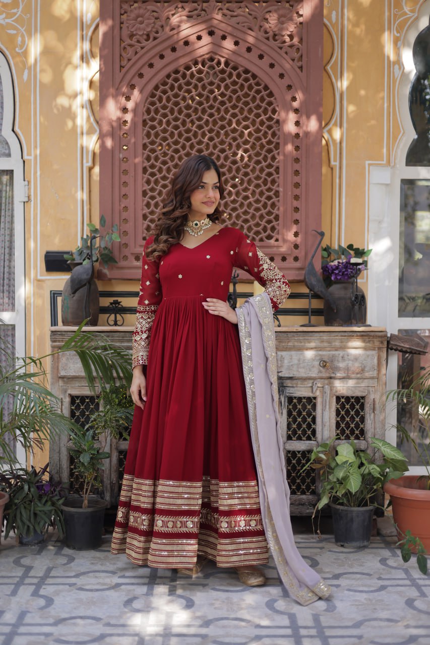 Premium Designer Faux Blooming Embroidered Gown with Dupatta