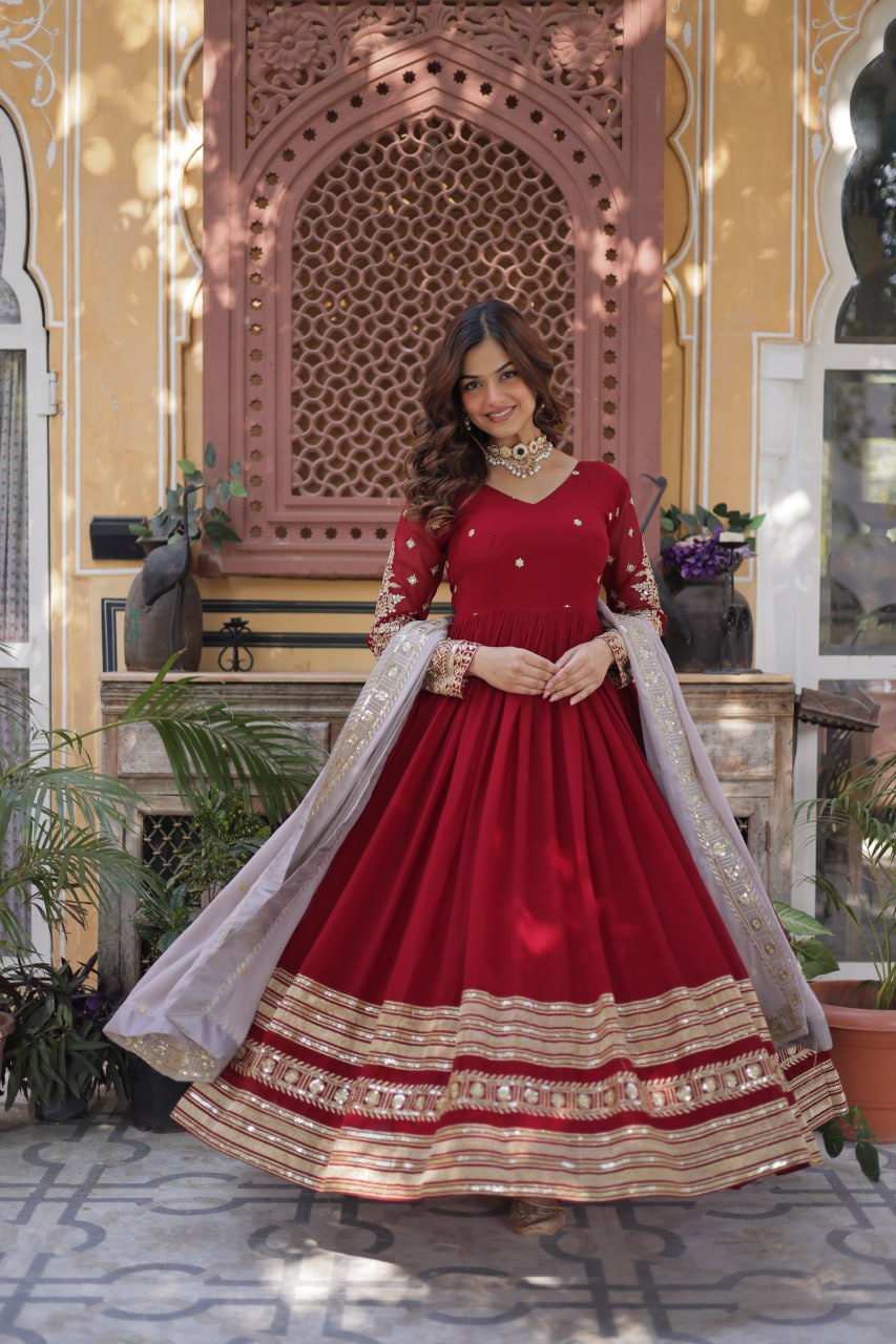 Premium Designer Faux Blooming Embroidered Gown with Dupatta