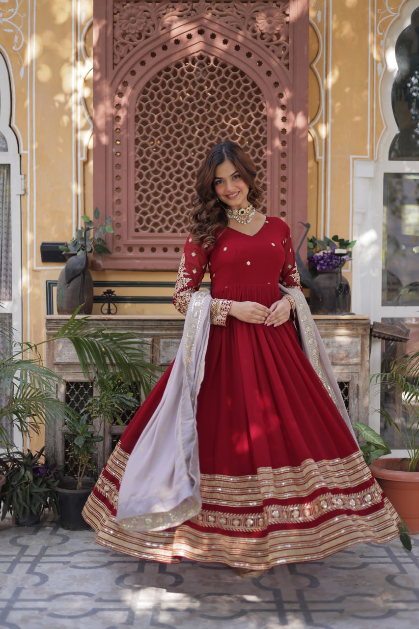 Premium Designer Faux Blooming Embroidered Gown with Dupatta