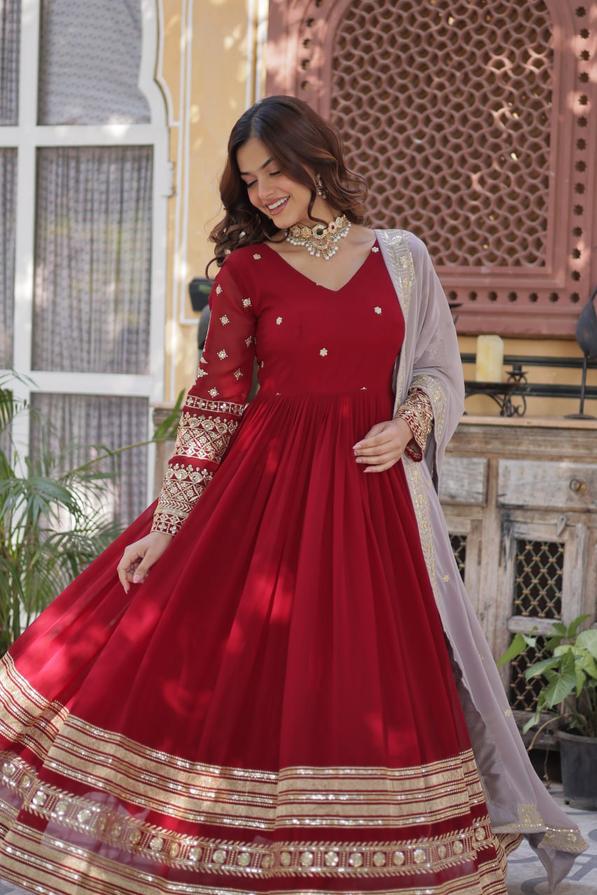 Premium Designer Faux Blooming Embroidered Gown with Dupatta