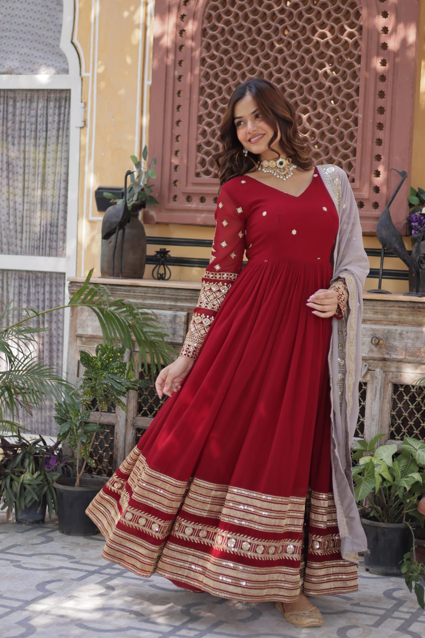 Premium Designer Faux Blooming Embroidered Gown with Dupatta