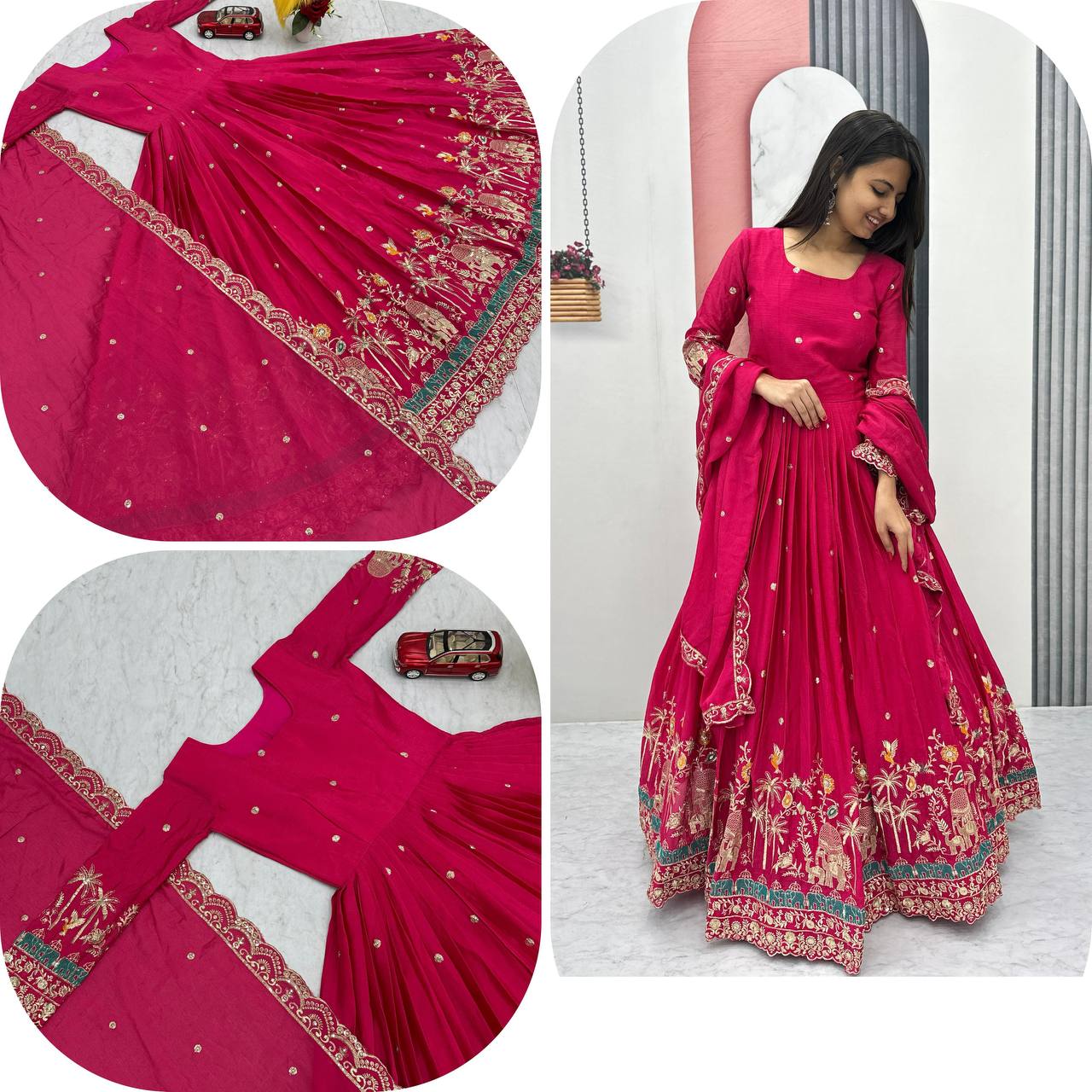 Elegant Chinon Festival Embroidered Gown with Dupatta