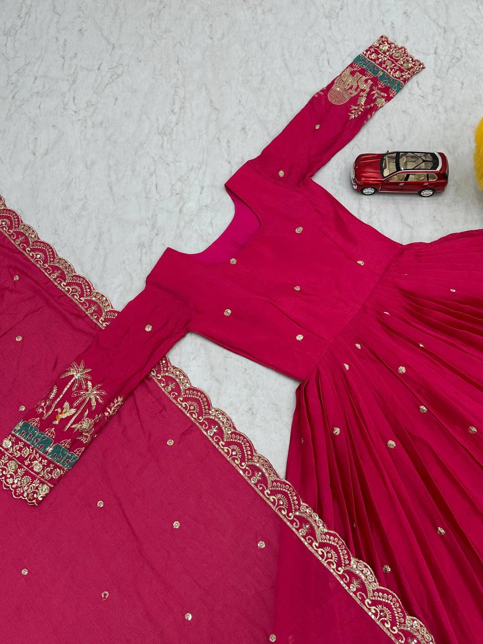 Elegant Chinon Festival Embroidered Gown with Dupatta