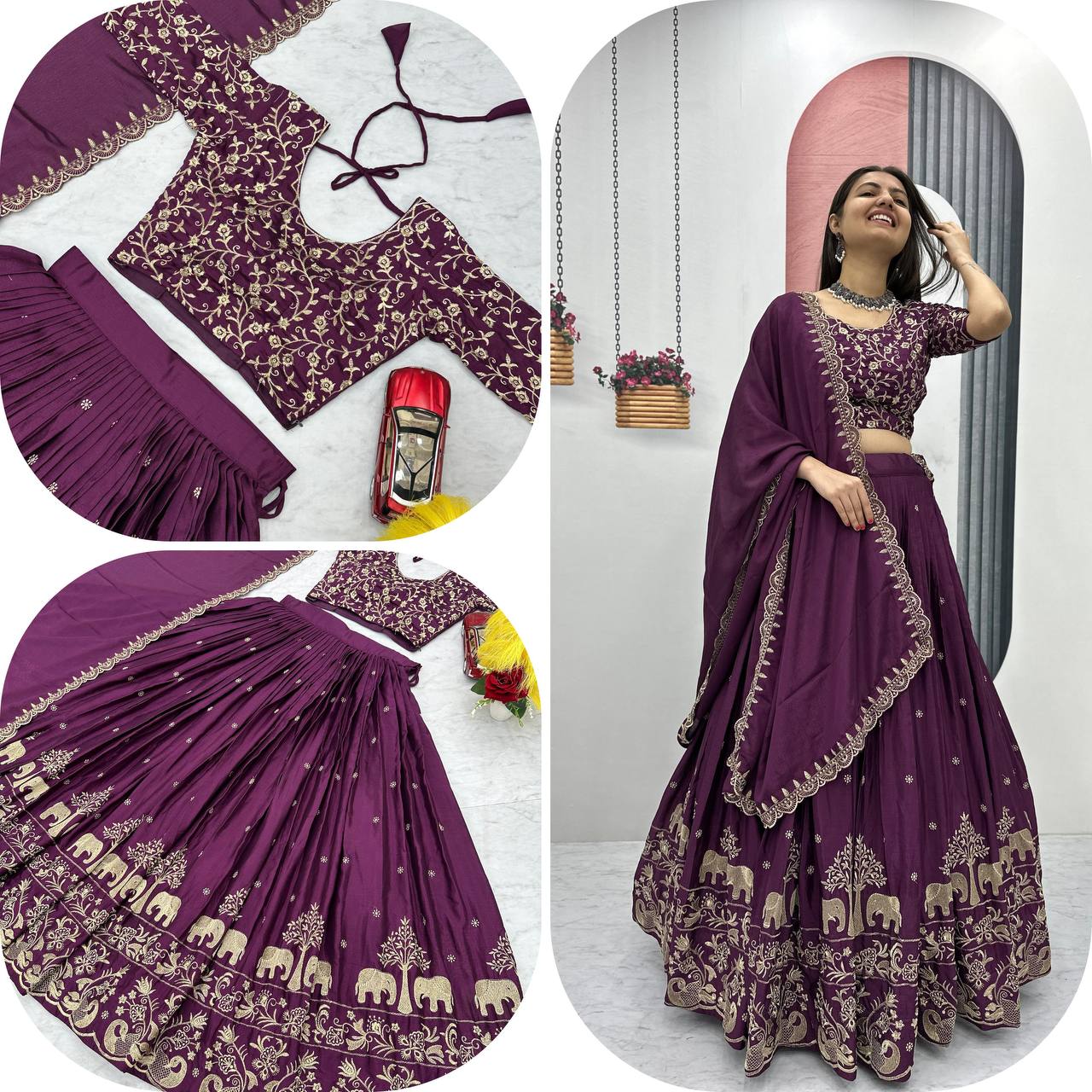 Elegant Festival Intricate Embroidery Chinon Lehenga Choli Set