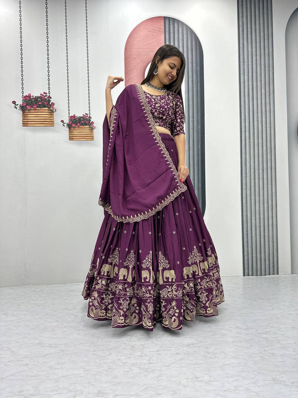 Elegant Festival Intricate Embroidery Chinon Lehenga Choli Set