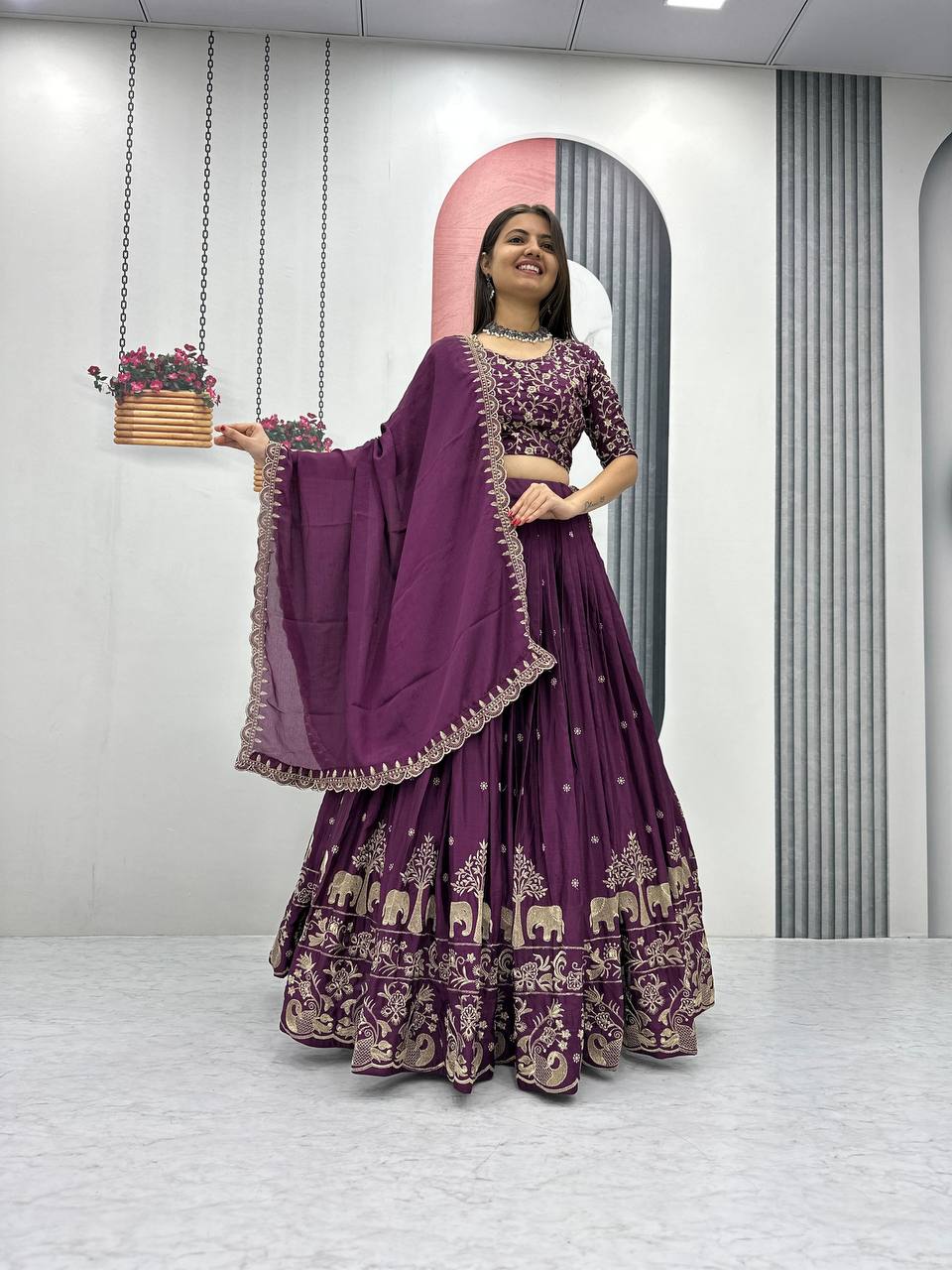 Elegant Festival Intricate Embroidery Chinon Lehenga Choli Set